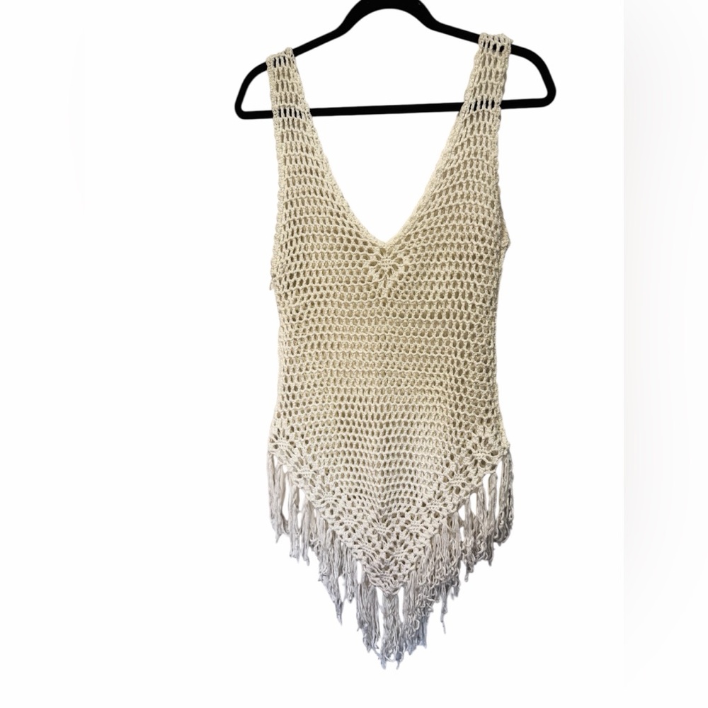 🤍 Crochet Fringe / Beach Cover-Up – Ivory